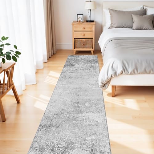 Washable Runner Rug 2x8: Non Slip Low Pile Abstract Rugs for Kitchen Grey - color: Grey, size: 2' x 8' (Runner)