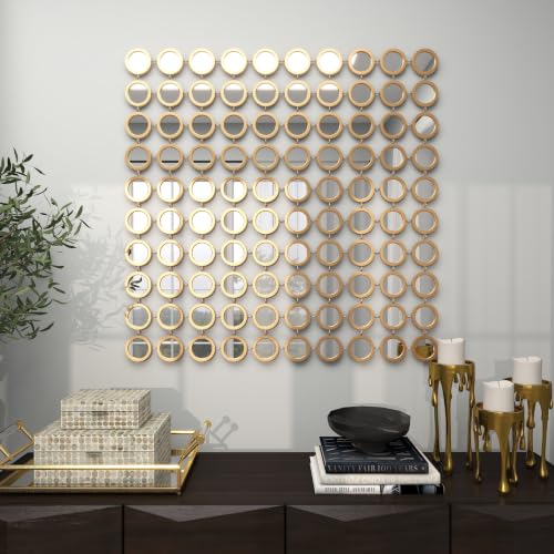 Deco 79 Metal Geometric Room Wall Mirror Entryway Mirror with Grid Pattern, Wall Mounted Mirror 40" x 2" x 40", Gold, 39 by 39"