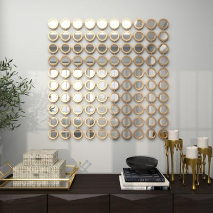 Deco 79 Metal Geometric Room Wall Mirror Entryway Mirror with Grid Pattern, Wall Mounted Mirror 40" x 2" x 40", Gold, 39 by 39"