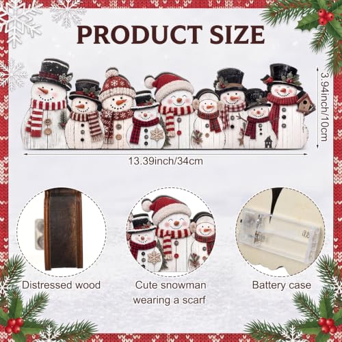Yousoontic Christmas Table Decorations, Light up Snowman Table Centerpieces Cute Wooden Sign Decorations with LED Lights, 3D Block Xmas Decor for Christmas Tabletop Mantel Desk Home Office Party - style: Snowman