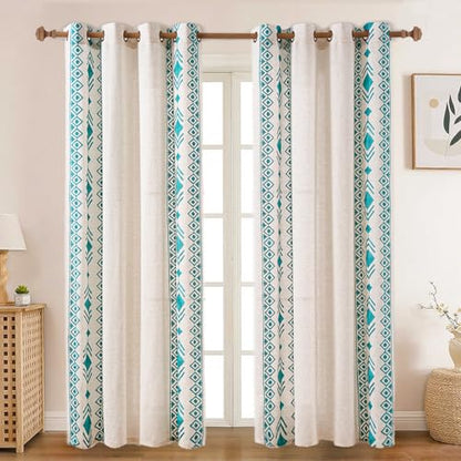 Teal Blue Sheer Curtains 72 Inch Geometric Embroidered 2 Panels - color: Geometric-teal, size: 52"W x 72"L (Pack of 2)