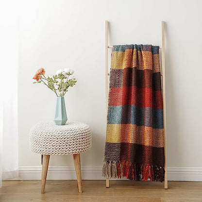 Fall Plaid Throw Blanket for Couch, Rustic Knit Throw Blanket 50"x60" - color: Yellow&red