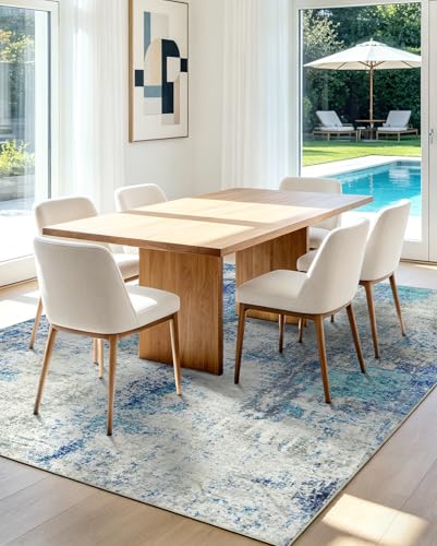 Washable Area Rug Living Room Rugs 10x14 - Neutral Modern Abstract Rugs Soft Carpet with Non Slip Backing for Under Dining Room Table, Bedroom, Home, Office,Light Blue - color: Light Blue/Gray, size: 10' x 14' (Rectangular)