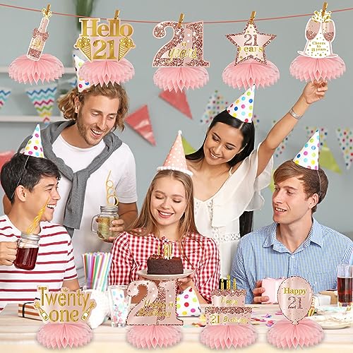 Turypaty Happy 21st Birthday Honeycomb Table Centerpieces Decorations Women - style: Pink Rose Gold 21st