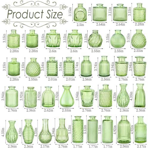 UPBUD Green Glass Bud Vases Set of 36, Small Vases for Flowers - color: Green