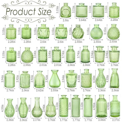 UPBUD Green Glass Bud Vases Set of 36, Small Vases for Flowers - color: Green