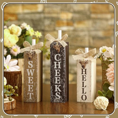 MiniInflat Highland Cow 3 Pcs Table Decor, Wooden Block Sign Tiered Tray - style: Highland Cow