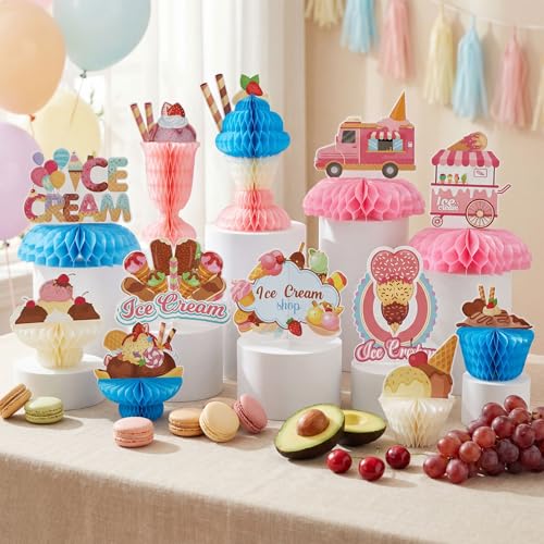 12 PCS Ice Cream Party Decorations Ice Cream Honeycomb Centerpiece - style: Ice Cream