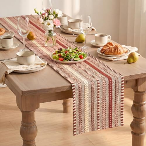 Artoid Mode Red Farmhouse Stripe Braided Table Runner 12x72 Inch - color: Red, size: 12" x 72", Table Runner