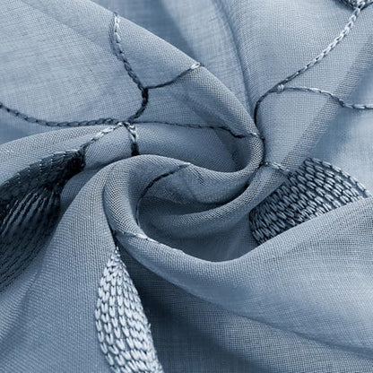 HOMEIDEAS Stone Blue Kitchen Tier Curtains Leaf Embroidered, 30x36, 2 Panel - color: Stone Blue, size: 30"W x 36"L (Pack of 2)