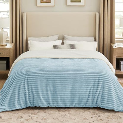 Bedsure Soft Sherpa Blanket Fluffy Sky Blue Gift Queen 90"x90" - color: 06 - Blue, size: Queen (90" X 90")
