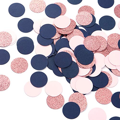 Navy Blue Pink Rose Gold Confetti 300pcs Gender Reveal Party Decorations Glitter Birthday Table Confetti Graduation Wedding Baby Shower Decoration Paper Dots Lasting Surprise - color: Navy Blue Pink Rose Gold