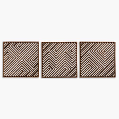 Wood Geometric Wall Art, Large 3D Optical Illusion Wooden Wall Art Modern, Abstract Wood Wall Decor Living Room, 3 Piece Wood Wall Panels