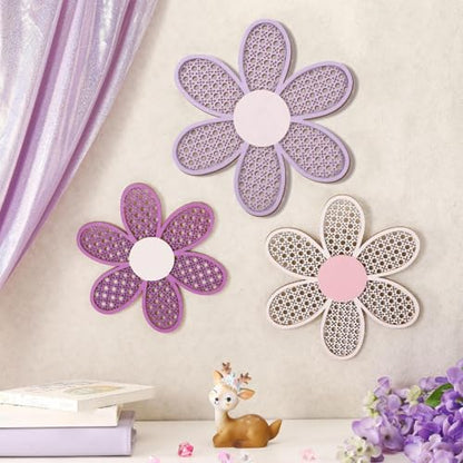 Maitys 3 Pcs Boho Daisy Flower Wall Decor Nursery Art, Pink, Purple - color: Pink, Purple