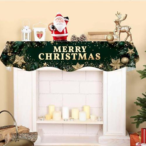 NYZE Christmas Mantel Scarf 70 x 17 Inch Fireplace Mantel Scarf Cover Decoration for Christmas Fireplace Scarf Shelf Top Runner Holiday Winter Home Decor - size: 70 x 17 in, style: Merry Xmas 4