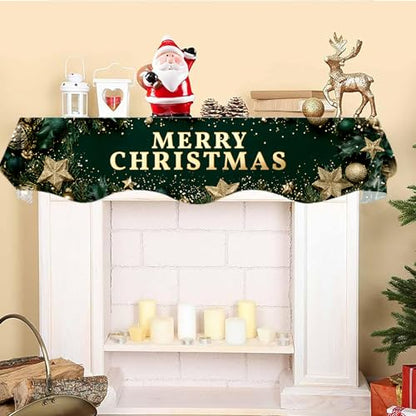 NYZE Christmas Mantel Scarf 70 x 17 Inch Fireplace Mantel Scarf Cover Decoration for Christmas Fireplace Scarf Shelf Top Runner Holiday Winter Home Decor - size: 70 x 17 in, style: Merry Xmas 4