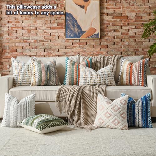 AmHoo Boho Chenille Pillow Cover,18 x 18-Inch Brown White - color: Brown White, size: 18" x 18" (Pack of 1)