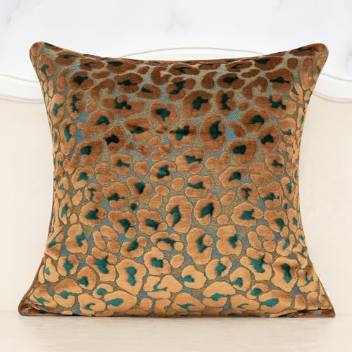 Alerfa Green Brown Floral Throw Pillow Cover 20 x 20 Inch Cut Velvet Sqaure Luxury Decorative Pillow Cover for Couch Living Room Bedroom - color: Green Brown, size: 20" x 20" (Pack of 1)
