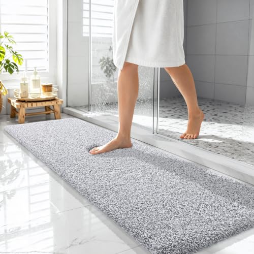 OLANLY Microfiber Bathroom Rugs 59x20, Quick Dry Bath Mat, Grey and White - color: Grey and White, size: 59" X 20"