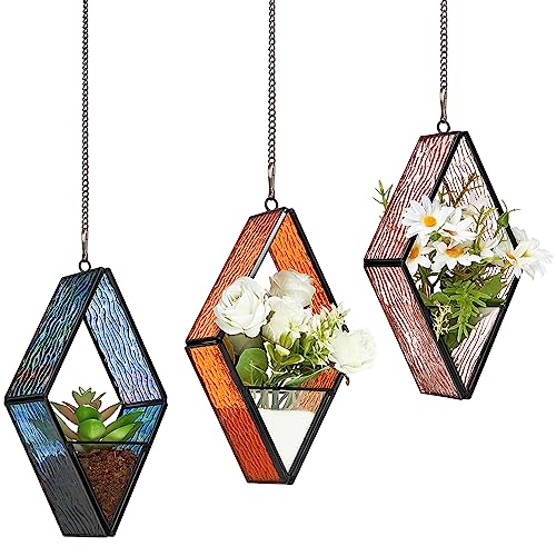 Yaomiao 3 Pcs Hanging Glass Planter, Glass Hanging Terrarium, Vivid Color