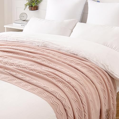 MIULEE Light Pink Knitted Boho Throw Blanket for Couch 50"x60" - color: Pink, size: 50" x 60"