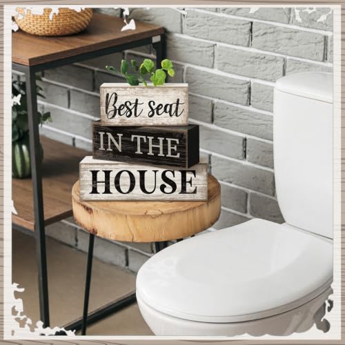 Moucuny 4 Pcs Bathroom Shelf Decor Sign Best Seat In The House Wooden Block - style: Best Seat in the House