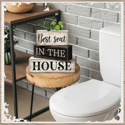 Moucuny 4 Pcs Bathroom Shelf Decor Sign Best Seat In The House Wooden Block - style: Best Seat in the House