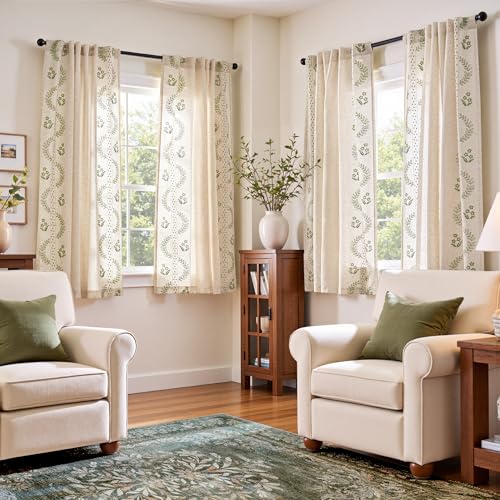 jinchan Floral Linen Curtains 63 Inch Farmhouse Back Tab 2 Panels - color: Sage, size: 50"W x 63"L (Pack of 2)