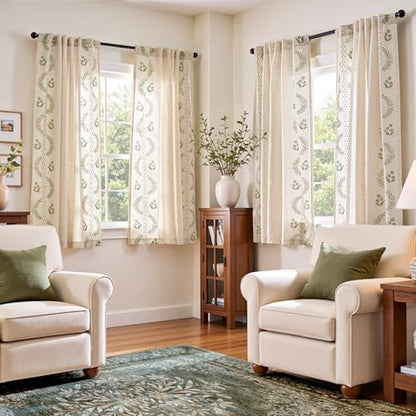 jinchan Floral Linen Curtains 63 Inch Farmhouse Back Tab 4 Panels - color: Sage, size: 50"W x 63"L (Pack of 4)