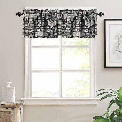 Country Farm Animal Valance Curtains for Kitchen, Retro Farmhouse Cow Chicken Pig Black Print Window Treatment Valances for Living Room Dinning Room, 54x18 Inch - color: Farm-1