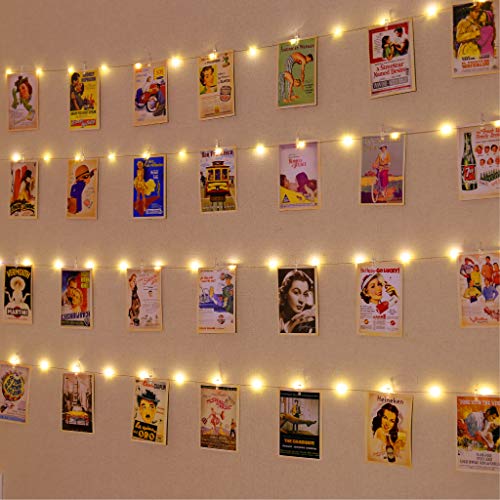 HXWEIYE 100LEDs Photo Clips String Light, 33Ft Battery Powered, 8 Modes - color: Warm White, size: 33 Feet, 100 LEDs, Battery Powered, 8 Modes