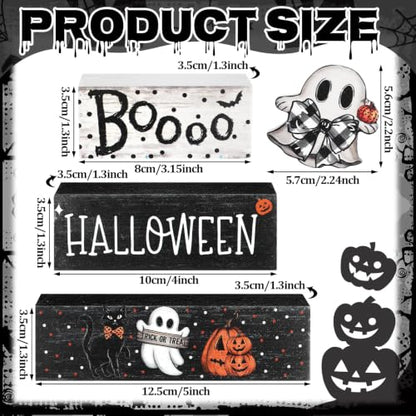 Amyhill 4 Pcs Halloween Table Decor Wooden Ghost Table Sign Tiered Tray - style: Halloween