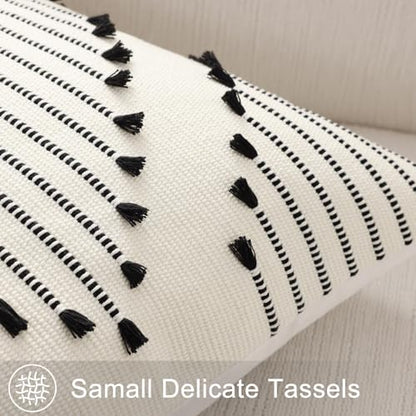 Mecatny Boho Outdoor Throw Pillow Covers 16x16 Set of 2 Black & Cream White - color: Black, size: 16" x 16" (Pack of 2)