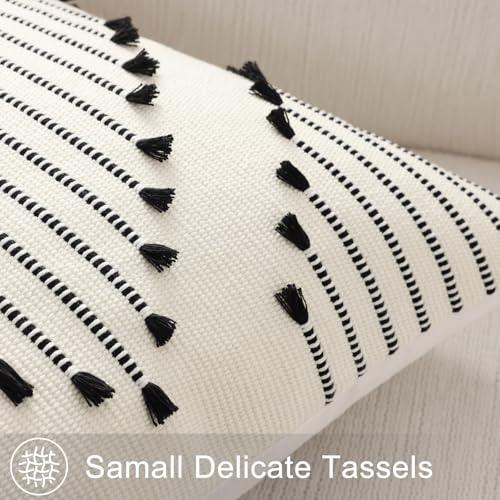 Mecatny Boho Outdoor Throw Pillow Covers 18x18 Set of 2 Black & Cream White - color: Black, size: 18" x 18" (Pack of 2)