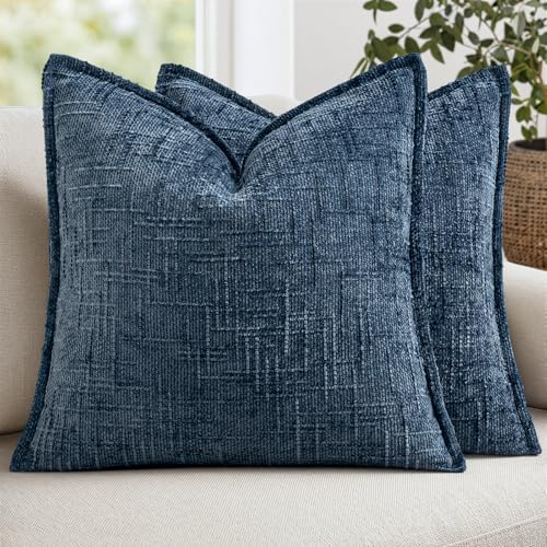 MIULEE Slubby Textured Decorative Throw Pillow Covers Navy Blue 20x20 - color: Navy Blue, size: 20" x 20" (Pack of 2)
