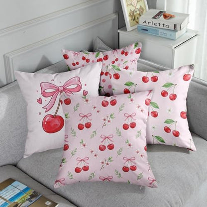 Throw Pillow Covers, Pink Kawaii, Set of 4, 18"x18" - color: Coquette Cherry