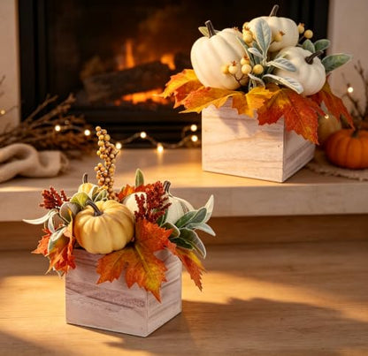 winemana Fall Decorations Artificial Pumpkin Gourd Berries Leaves, 2 Pack - size: style 1