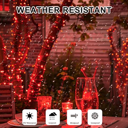 Red Fairy Lights Battery Operated (Included), 8 Modes & Auto Timer, 16FT 50Led Mini Twinkle Silver Wire Firefly Starry Lights, Waterproof Battery Operated Lights for Mason Jars Party Bedroom - color: Red, size: 1 Pack - Batteries Included