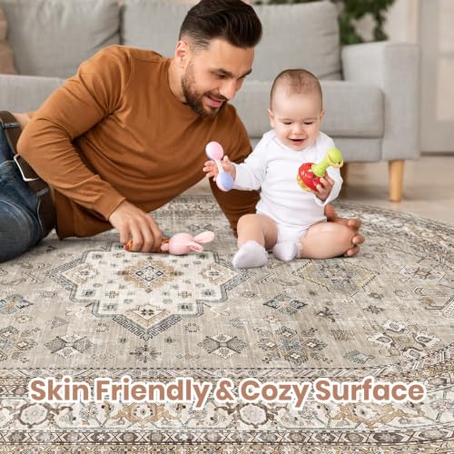 cotiled 8x12 Ellipse Area Rug for Living Room, Washable, Traditional, Beige - color: Beige, size: 8' x 12' (Oval)