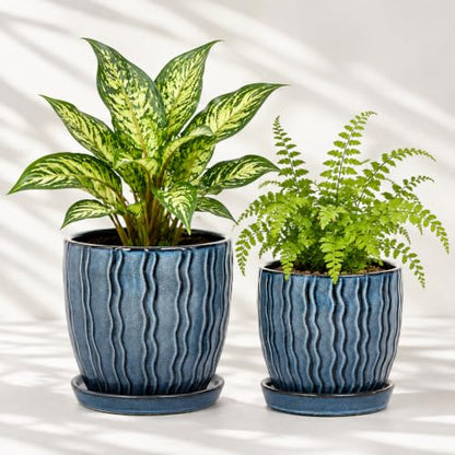 Ceramic Plant Pots, Modern Flower Pots, Small Plant Pots 4.5+5.5inch - color: Blue