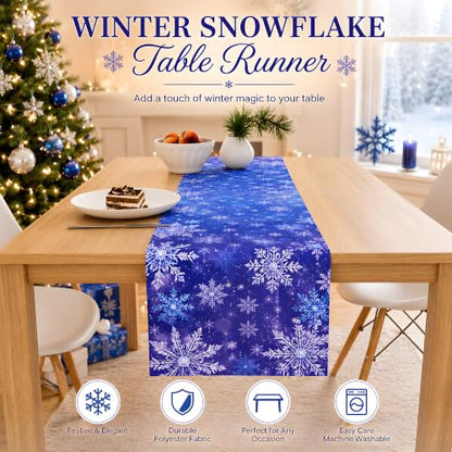 Christmas Decorations - Blue and White Winter Snowflake Table Runner - color: Christmas Snowflake