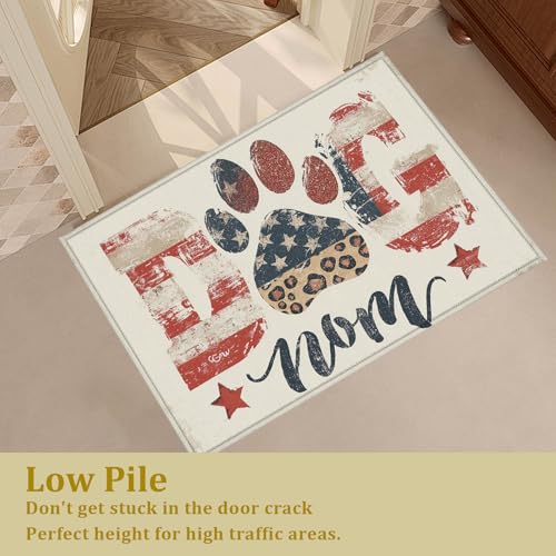 American Flag Dog Mom Bath Mat Rug, Dog Lover Door Mat Doormat Entrance Non-Slip Bathroom Rugs for Entryway Bathroom Kitchen 17 x 30 Inch - color: American Flag Dog Mom