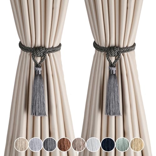 2 Pack Curtain Tiebacks Handmade Tassel Rope Curtain Holdbacks - color: Charcoal, size: 2p