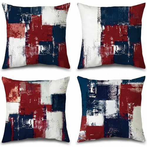 Throw Pillow Covers, Red White Blue Abstract, 18x18 - color: Red White and Blue, size: 18" x 18" (Pack of 4)