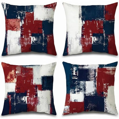 Throw Pillow Covers, Red White Blue Abstract, 18x18 - color: Red White and Blue, size: 18" x 18" (Pack of 4)