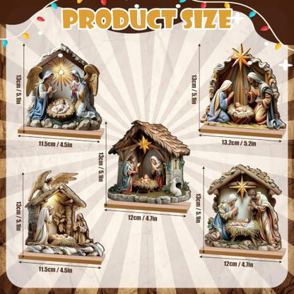 RattanView 5 Pcs Christmas Table Decorations Wooden Christian Religious Decoration Nativity Scene Centerpiece Holy Night Tiered Tray Decor Nativity Scene Christmas Block Signs for Home Kitchen Shelf - style: Nativity Scene