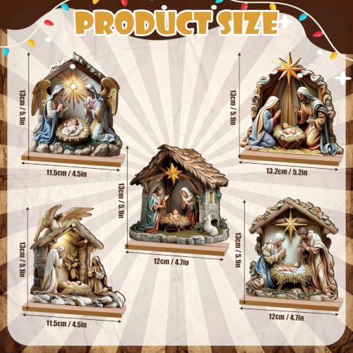 RattanView 5 Pcs Christmas Table Decorations Wooden Christian Religious Decoration Nativity Scene Centerpiece Holy Night Tiered Tray Decor Nativity Scene Christmas Block Signs for Home Kitchen Shelf - style: Nativity Scene