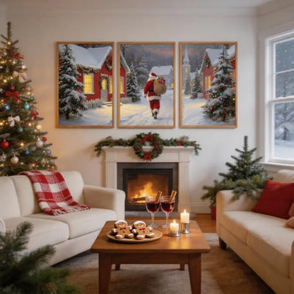 Aurlan 3 Pcs Santa Is Coming To Town Framed Wall Art 24x36 Inch - color: Santa Claus is Coming to Town, size: 24"L x 36"W