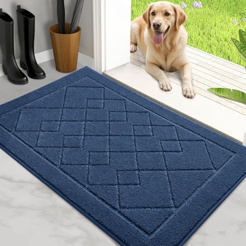 REFETONE Front Door Mat, Low-Profile Indoor Doormat 24" x 36", Blue | Dirt Resistant, non-slip TPR backing, absorbent dirt trapper, washable low-profile design for muddy shoes and pet paws - color: Blue, size: 2' x 3' (Rectangular)