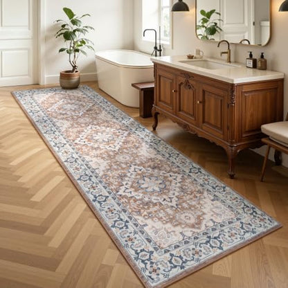 Lofus 3x10 Hallway Kitchen Washable Runner Rug, Entry Long Carpet Brown - color: Floral Brown, size: 3' x 10' (Runner)
